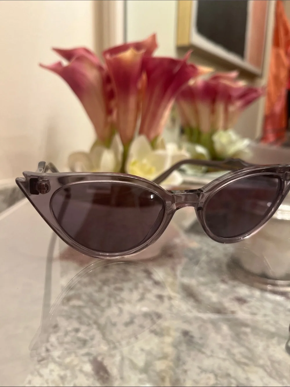 Illesteva Cat Eye Sunglasses in Brown-Gray Frame with Dark Lenses
